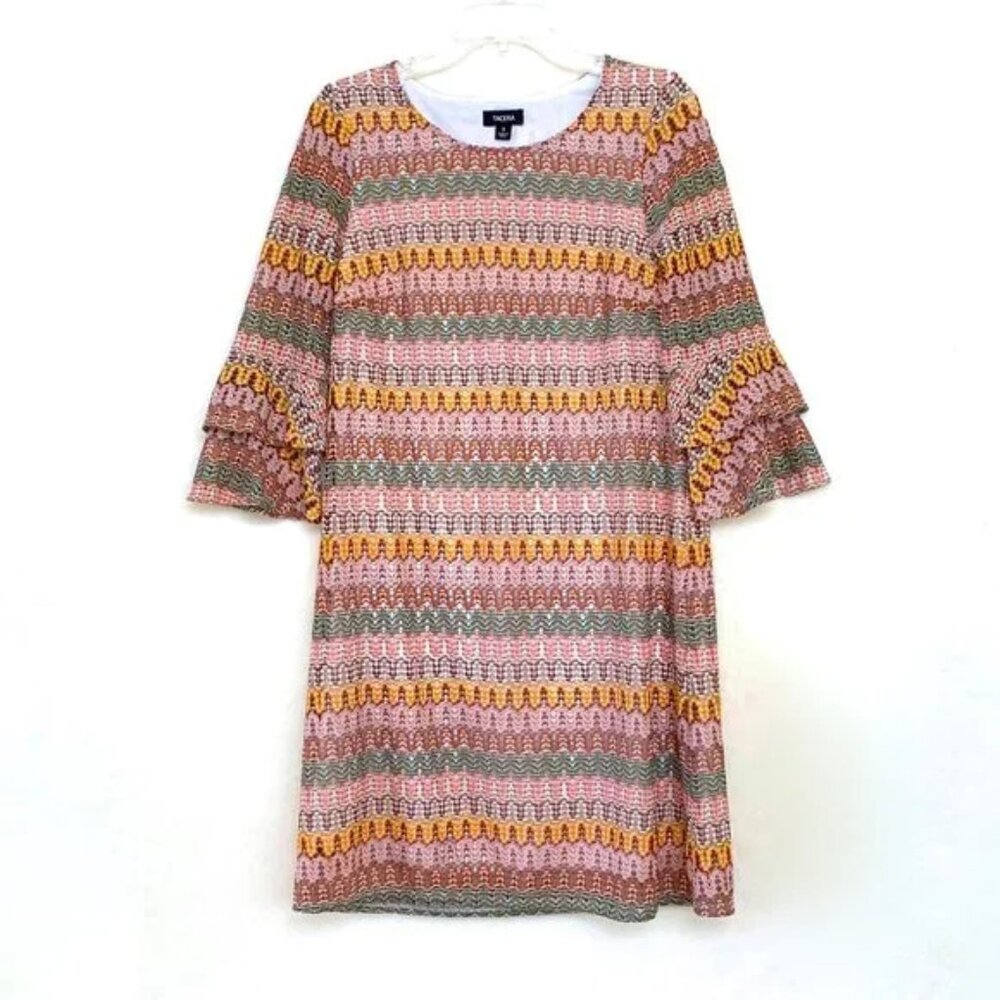 Tacera Knit Chevron Bell Sleeve Dress